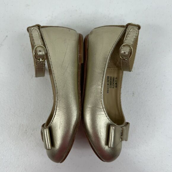 Janie and Jack Size 8 Gold Metallic Bow Ballet Flats Ankle Straps W Buckles - Picture 7 of 14
